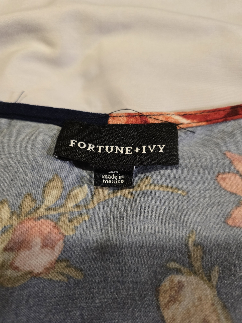 Fortune & Ivy Floral Wrap Midi Dress - Navy with Red & Yellow Flowers 2X - Picture 2 of 8